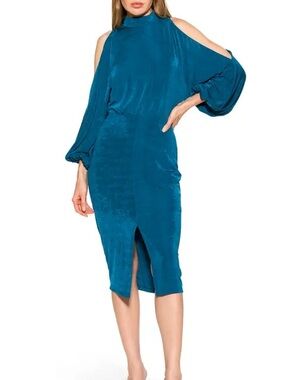 Alexia Admor Teal Cold-Shoulder Midi with Front Slit